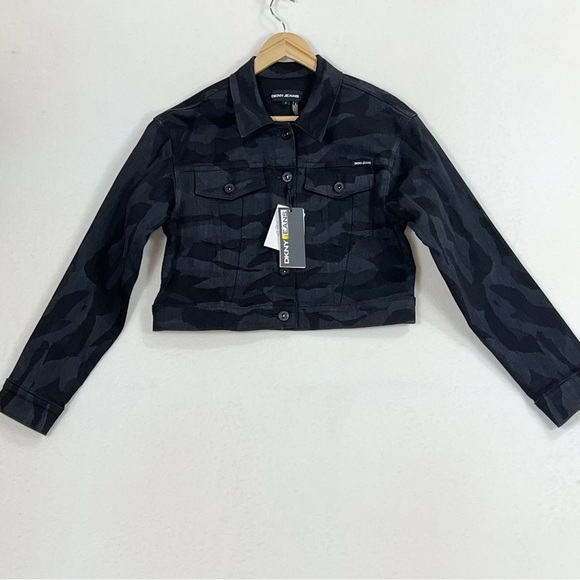 DKNY Women’s Black Camouflage Denim Jacket Size Small NWT - Picture 11 of 16